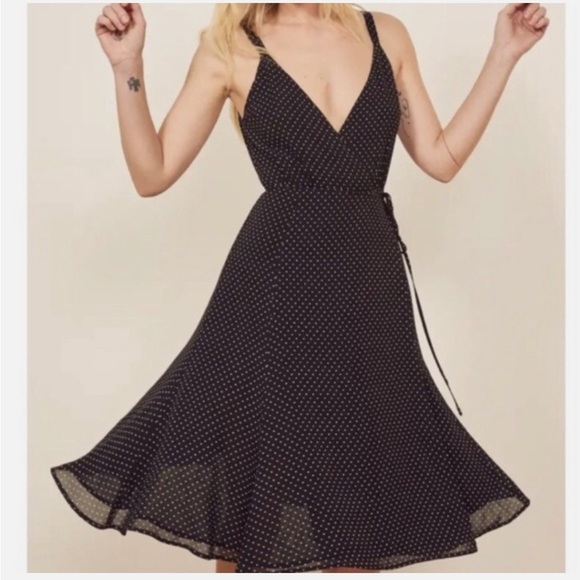 Reformation Mallory Polka Dot Wrap Dress - Picture 2 of 9